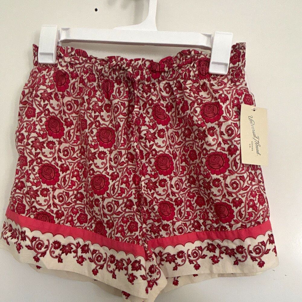 Dressed In Prayer Women’s High-Rise Paperbag Floral Shorts Red White S